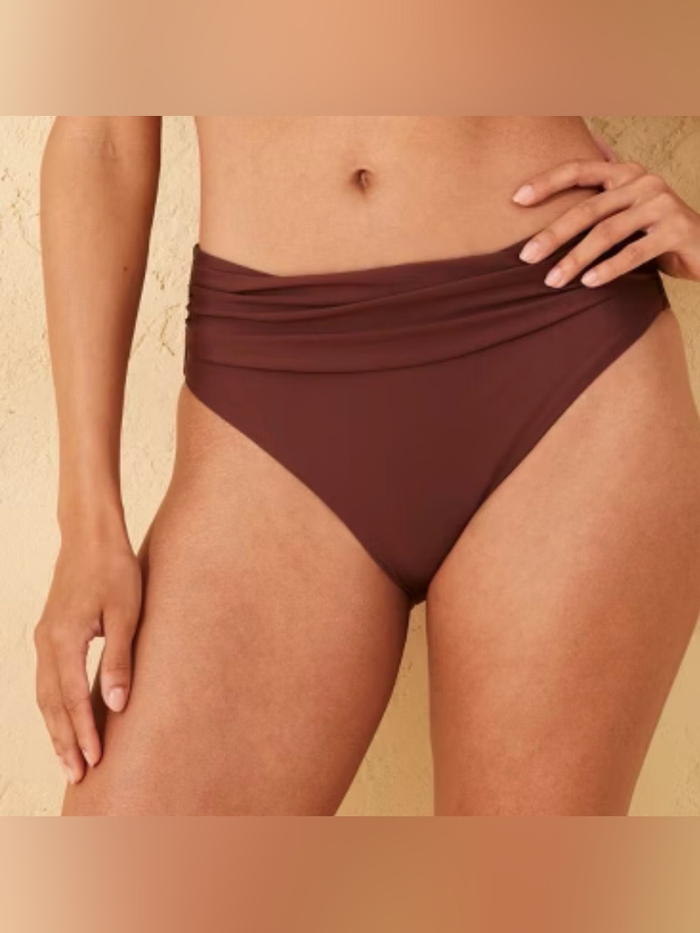 Shade and Shore Mid-Rise Shirred Waistband Medium Coverage brown Bikini size M